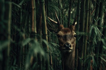 Deer hidden in bamboo forest