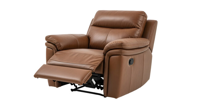 Comfortable brown leather recliner chair with extended footrest