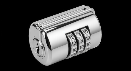 Metallic combination padlock mechanism isolated on a dark background