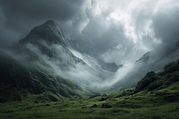 Misty mountain valley landscape