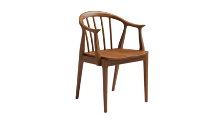 Elegant wooden chair with armrests on a black studio background view