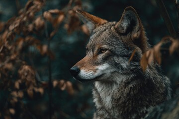 Fototapeta premium Close-up of a coyote in a forest