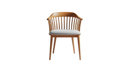 Elegant wooden chair with a cushioned seat against a