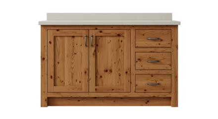 Rustic wooden bathroom vanity cabinet with drawers and doors for home improvement