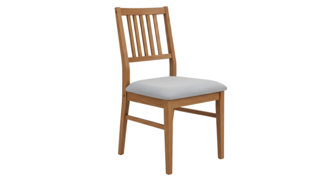 Wooden chair with light gray cushion in studio shot