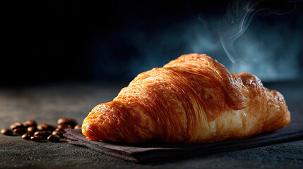 Fresh tasty croissants as background, closeup. French pastry