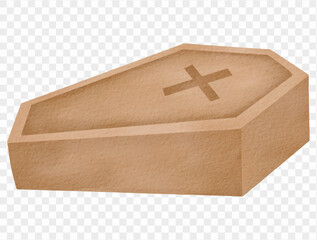 Spooky coffin kawaii cartoon Halloween wooden box illustration Vector.