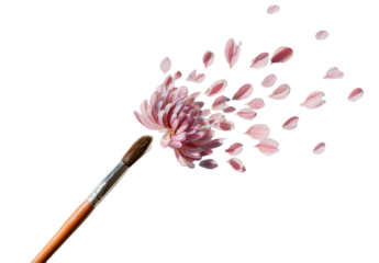 Artistic flower painting with brush isolated on transparent background is creative