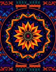 Glowing Embroidered Starburst Mandala Pattern