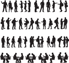 Diverse Silhouettes of People in Various Poses and Interactions