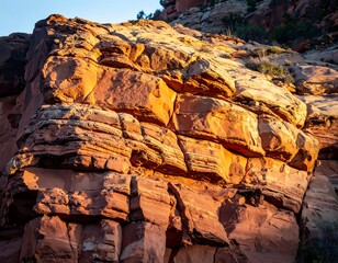 Golden hour light on a rocky canyon wall