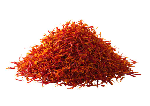 Pile of saffron threads isolated on transparent background, a prized spice