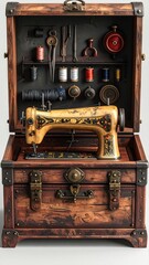 Antique sewing machine in wooden box (1)