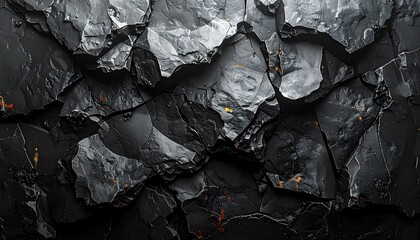 Fractured, dark, angular rock surface