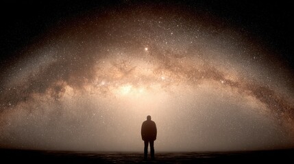 Silhouette of person gazing at starry galaxy against dark sky