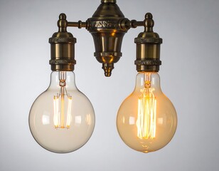 Two vintage-style Edison bulbs hanging from a brass fixture