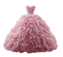 Elegant pink ruffled gown isolated on transparent background