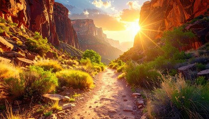 Canyon trail at sunset