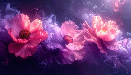 Three pink blooms with smoky swirls