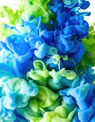 Abstract blue and green ink plume