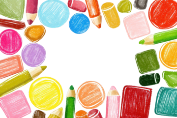 Colorful Crayon Border on Transparent Background with Assorted Shapes and Colors
