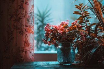 Floral arrangement by window