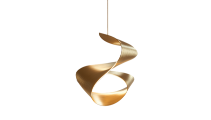 Modern gold spiral pendant lamp isolated on transparent background for interior design