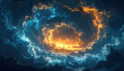 Swirling celestial landscape painting