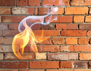Flames dance on rustic brick facade