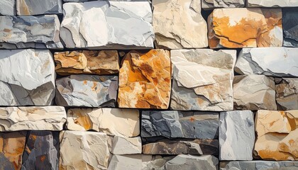 Wall of rustic stone blocks, close-up