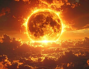 Fiery orb over clouds
