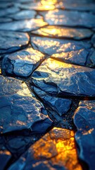 Sunlight on dark stone pathway