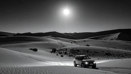 Vehicle driving in a desert at night