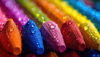 Row of colorful wax crayons