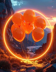 Orange balloons in an orange circle