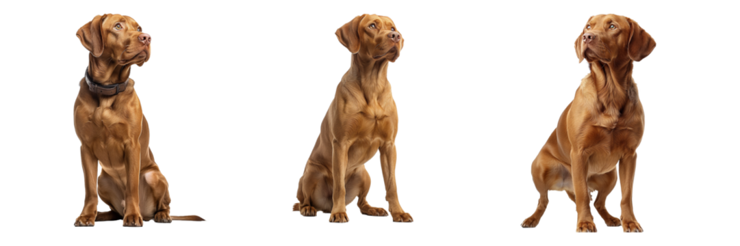 Set of Hungarian Vizsla Isolated on Transparent Background. PNG.