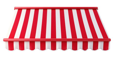 Classic red and white striped canvas awning isolated on a transparent background