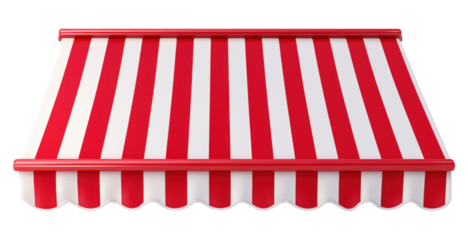 Classic red and white striped canvas awning isolated on a transparent background