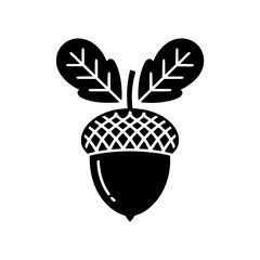 Vector art of black acorn with leaves
