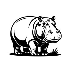 Vector art of black and white illustration of a hippopotamus