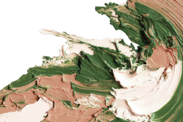 Abstract Textured Paint Strokes in Green White and Brown against a Black Backdrop