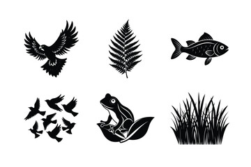 Minimalist Nature & Wildlife Icons | Bamboo, Bird, Cactus, Dolphin, Dragonfly