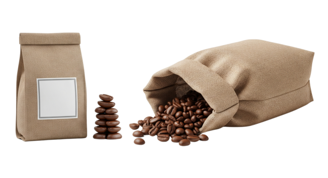 Gourmet Coffee Bag Collection isolated on transparent background