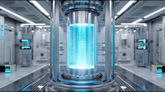QPU. Quantum Processing Unit. Quantum Computing. Hardware Design. Superconducting Circuits. Future Technology. Futuristic laboratory with glowing blue energy core.