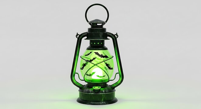 Spooky green lantern with bats casting eerie glow for Halloween decor and events