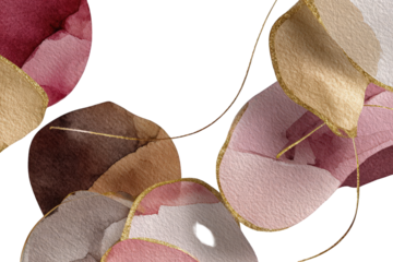 Abstract Composition Of Glittering Floral Shapes And Golden Lines On Black Background