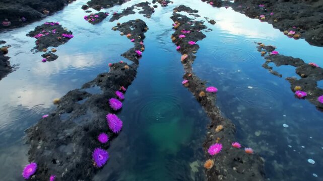 Vibrant Pink Sea Anemones Flourishing in Coastal Tide Pools