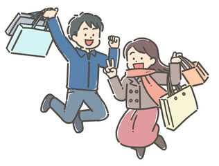 笑顔で買い物をする若い男女
