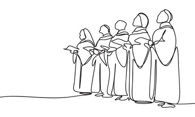 Line Drawing of a Choir Singing Together