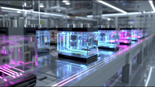 QPU. Quantum Processing Unit. Quantum Computing. Hardware Design. Superconducting Circuits. Future Technology. Colorful futuristic devices on a sleek laboratory counter.